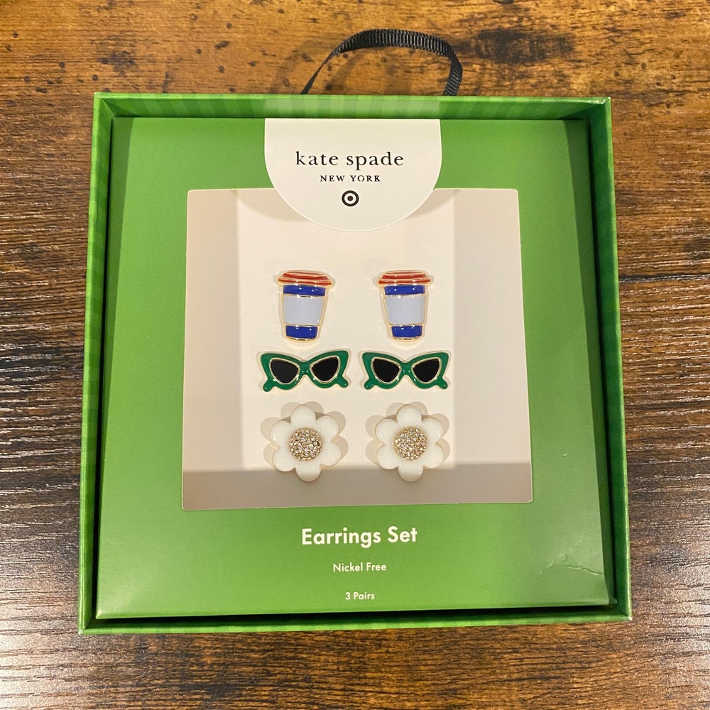Kate Spade x Target Stud Earrings - Sunglasses, Flowers, Coffee 3 Pairs